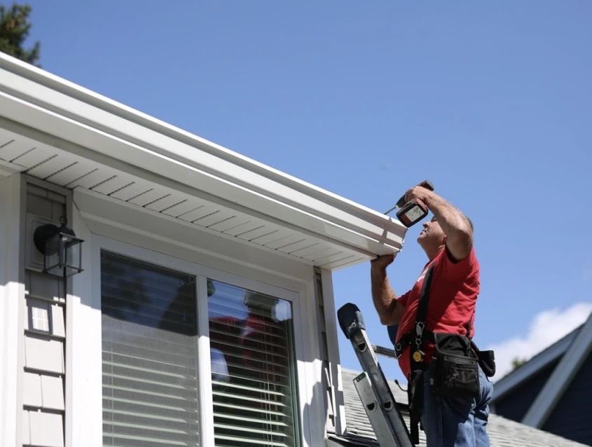 CASA Gutters installing a seamless gutter on a home